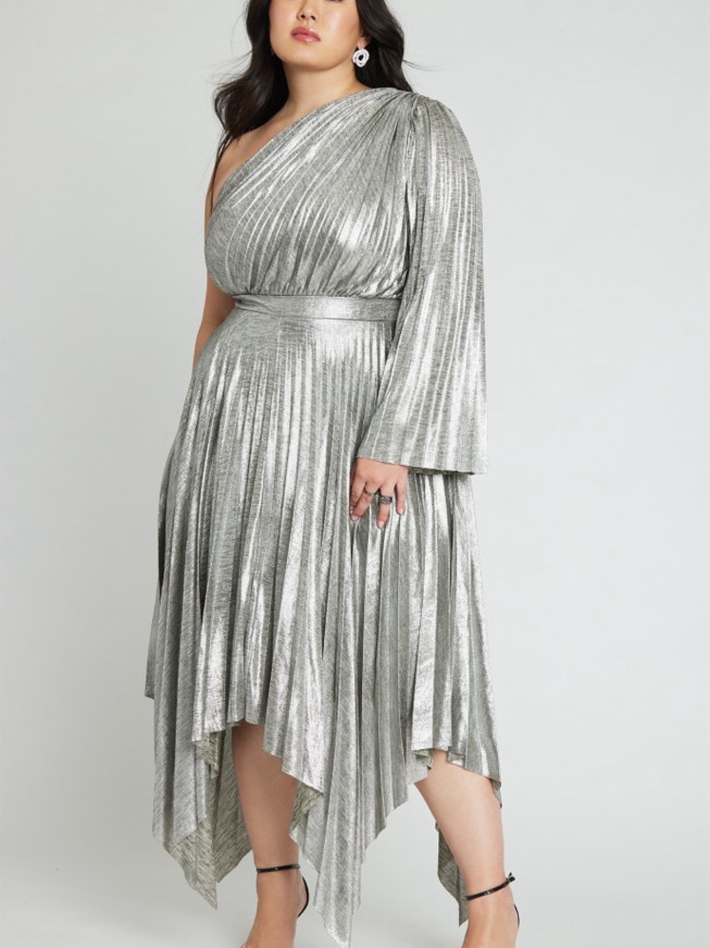 Eloquii Metallic Plisse One Shoulder Dress Plus 18 NWT